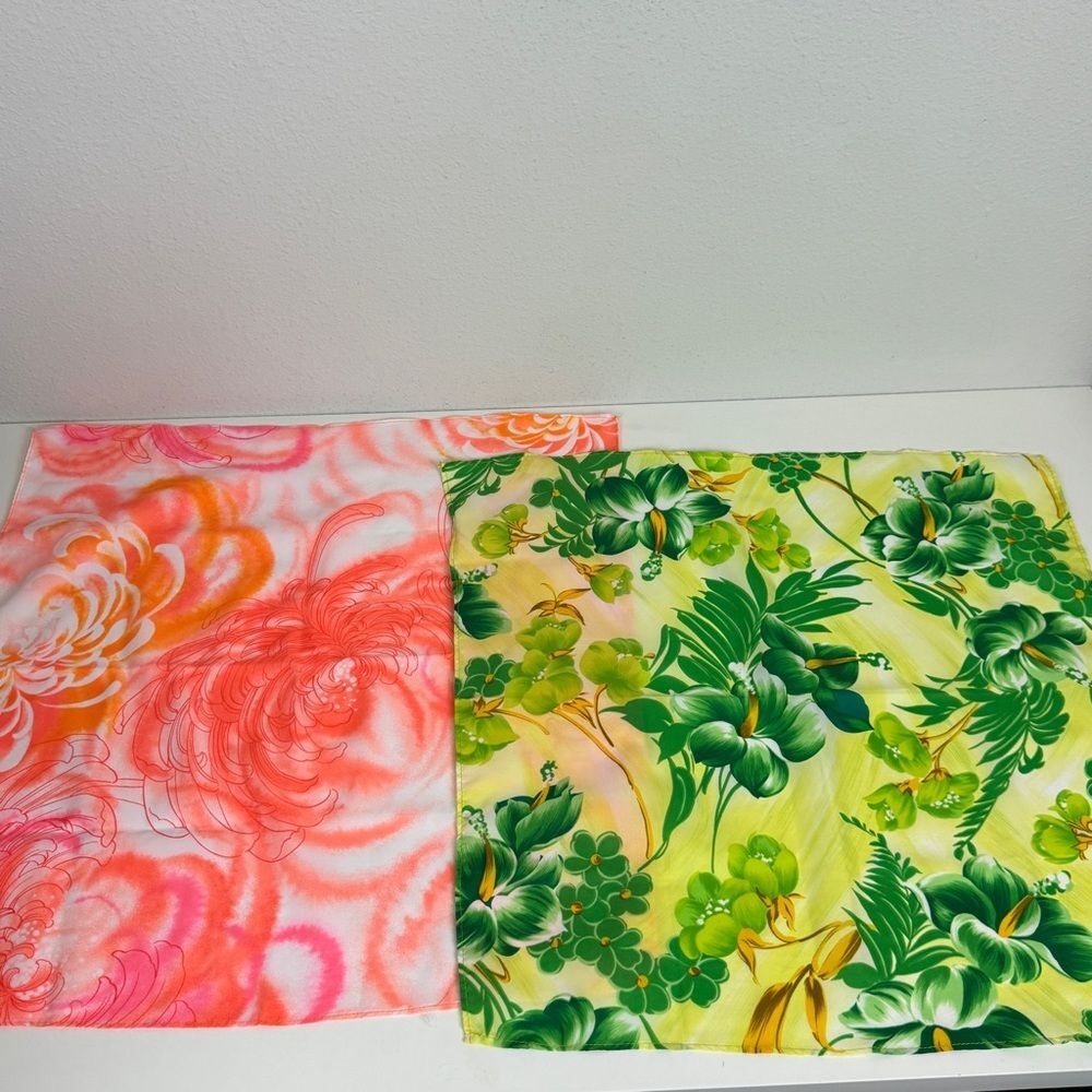 2 Vintage Hawaiian Print Scarves 60s Mid-Century